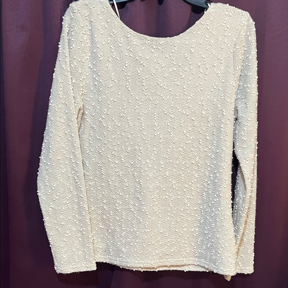 Jennifer Lopez Ivory Textured Long Sleeve Top